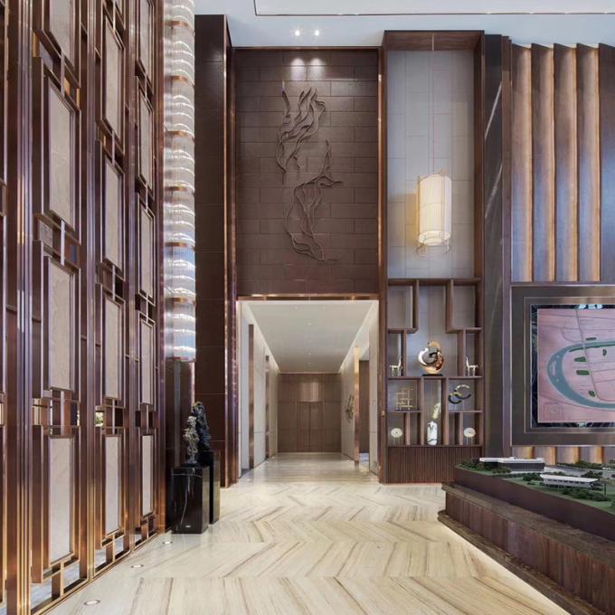 Laserschneiden 3*10ft Jali Dekoration Hotelprojekt Heimmöbel Bürste Gold Edelstahl Bildschirm 3