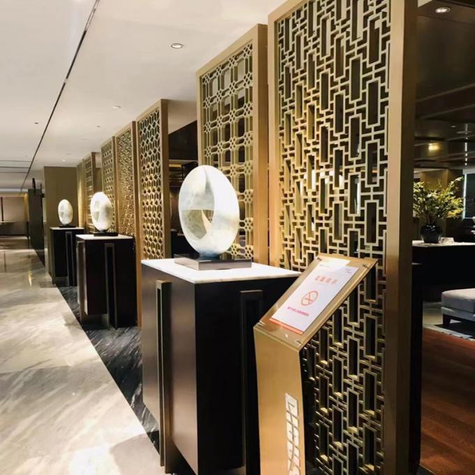 Laserschneiden 3*10ft Jali Dekoration Hotelprojekt Heimmöbel Bürste Gold Edelstahl Bildschirm 4