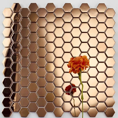 Rose Gold Stainless Steel Mosaic Tiles Irregular Shape Glass Mosaic Pebbles