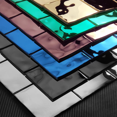 SUS Art Personalized Colorful Water Wave Pattern Stainless Steel Mosaic Wall Tile Decoration Living Room Restaurant