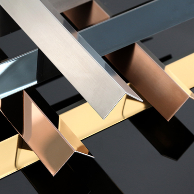0.5mm 1.5mm 2.0mm PVD Coated Black Silver Rose Gold Mirror Metal Stainless Steel L Channel Trim For Wall Floor Edge Trim