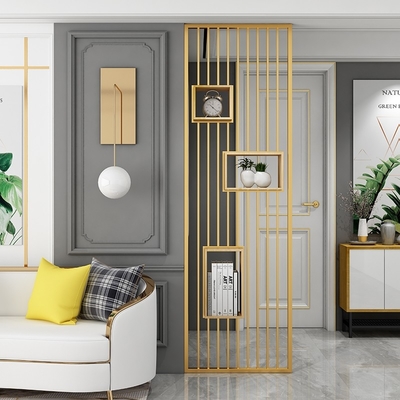 Nordic Living Room Stainless Steel Screen Hotel Art Partition Porch Screen Partition Hollowed Gold Screen