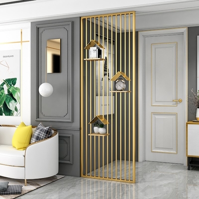 Nordic Living Room Stainless Steel Screen Hotel Art Partition Porch Screen Partition Hollowed Gold Screen