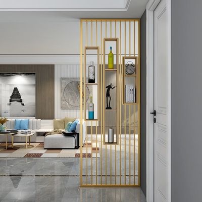Nordic Living Room Stainless Steel Screen Hotel Art Partition Porch Screen Partition Hollowed Gold Screen