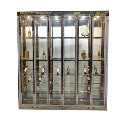 Antique  Stainless Steel Wine Cellar Red Wine Cabinet With Glass Rack