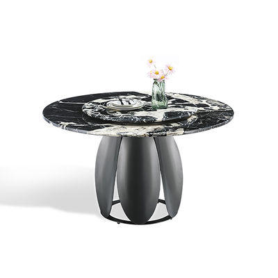 Guter Preis Moderner runder Esstisch aus gesintertem Stein in Schwarz mit Drehteller aus Edelstahl Online