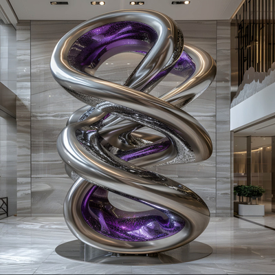 Maßgeschneiderte Kreiswasserlinie Grüne Spray-Beschichtung Sculpture 304 Spiegel polierte Edelstahlskulptur