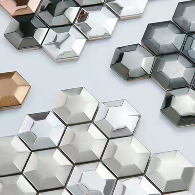 3D Hexagon Silberfarbe Edelstahl Mosaikfliese Für Wanddekoration