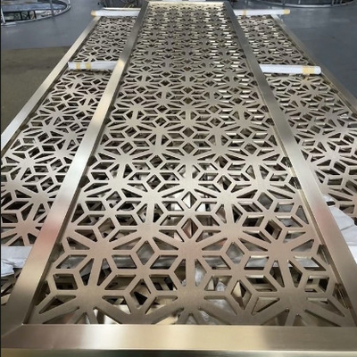 Laserschneiden 3*10ft Jali Dekoration Hotelprojekt Heimmöbel Bürste Gold Edelstahl Bildschirm