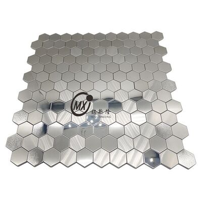 Guter Preis Sliver  Hexagon Polished Stainless Steel Mosaic Square Tile Waterproof Oil-Proof For Bathroom Wall Decor Online